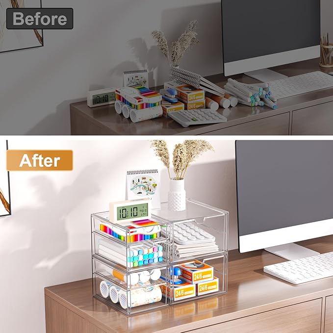 YFXCVSL Clear Stackable Storage Drawers, Acrylic Makeup Organizer with 7 Drawers, Bathroom Organizers and Storage, Plastic Bins for For Vanity, Undersink, Kitchen Cabinets, Pantry - Image 5