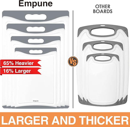 Extra Large Cutting Boards, Plastic Cutting Boards for Kitchen (Set of 4) Cutting Board Set Dishwasher Safe Chopping Board with Juice Grooves Easy-Grip Handles, Grey, Empune - Image 2