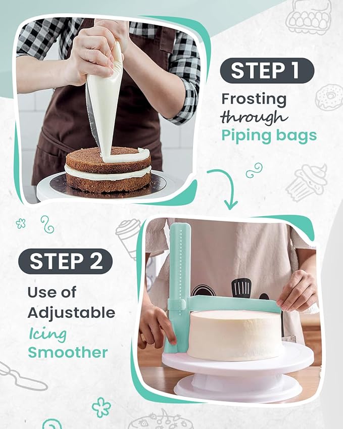 RFAQK 200PCs Cake Decorating Kit with Cake Turntable & Leveler, Baking Supplies Gift Includes 110+1 Piping Bags,55 Icing Tips,2 Frosting Spatulas, Adjustable Scraper, Video Tutorial, Booklet & more - Image 6