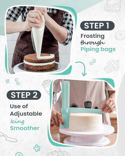 RFAQK 200PCs Cake Decorating Kit with Cake Turntable & Leveler, Baking Supplies Gift Includes 110+1 Piping Bags,55 Icing Tips,2 Frosting Spatulas, Adjustable Scraper, Video Tutorial, Booklet & more - Image 6