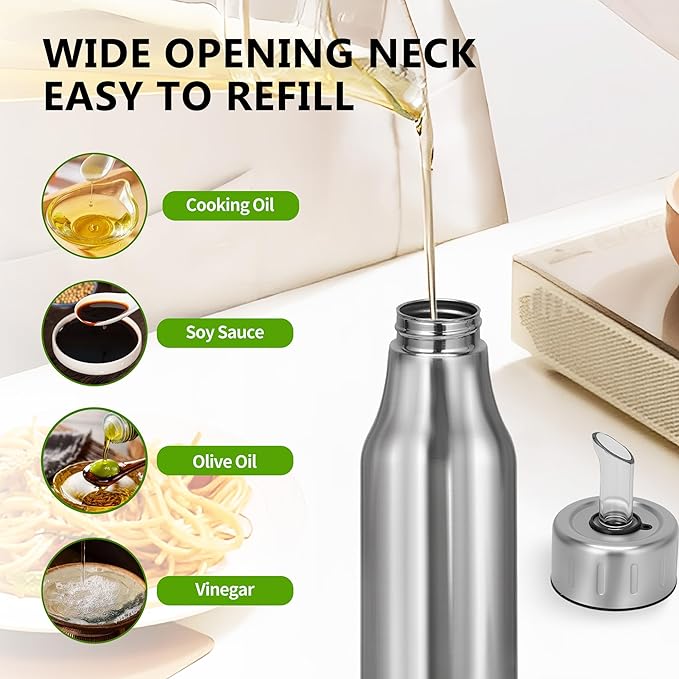 Stainless Steel Oil Dispenser Bottle - 1000ML Leak-Proof Oil Container for Kitchen, Olive Oil & Cooking Liquids-34Oz - Image 4