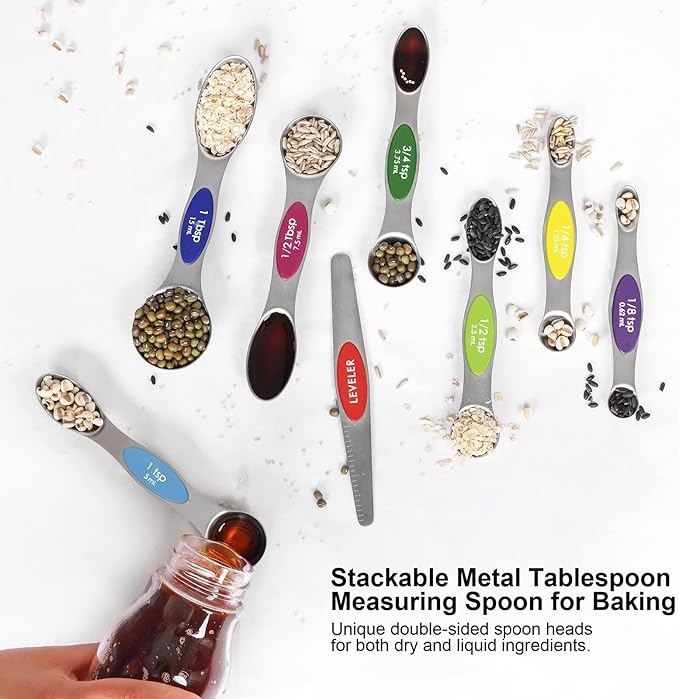 Multicolor Magnetic Measuring Spoons Set with Leveler - Stainless Steel, Stackable, Fits Spice Jars - For Baking Kitchen - Image 5