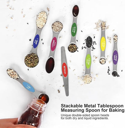 Multicolor Magnetic Measuring Spoons Set with Leveler - Stainless Steel, Stackable, Fits Spice Jars - For Baking Kitchen - Image 5