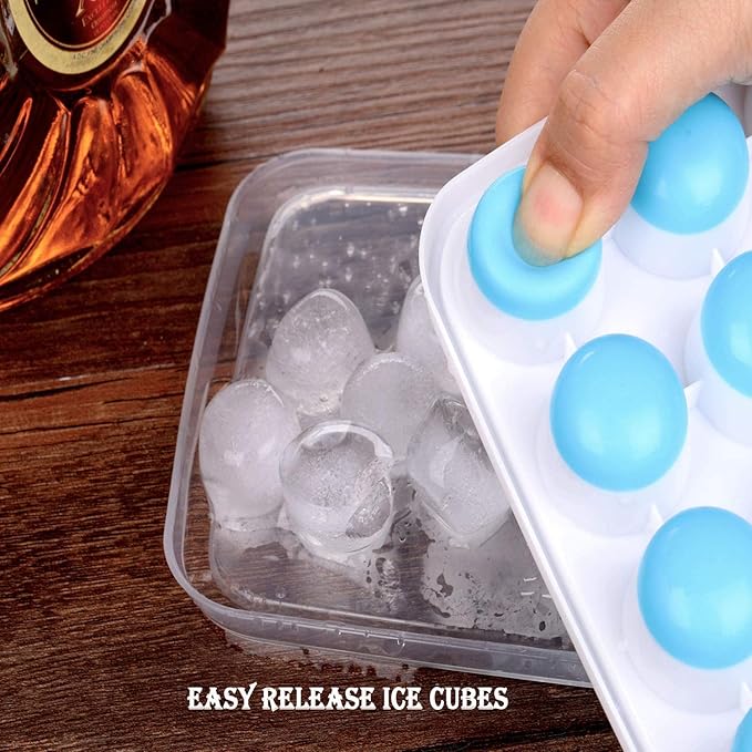 Ice Cube Trays Easy Release-Odor free,Spill Resistant Lid Included,2 Pack, Small Size, Stackable 42 Cubes,Silicone(Blue)