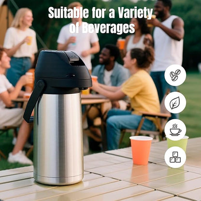 PARACITY Upgraded Airpot Coffee Carafe with Double Pump, Stainless Steel Drink Dispenser for Hot/Cold Beverage with Lazy Susan Base for Hot Cocoa for Parties (Stainless steel color, 64.2 Ounces)