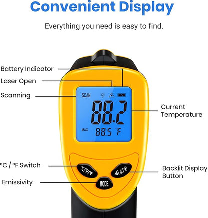 Etekcity Infrared Thermometer Laser Temperature Gun 1080, -58°F~ 1130°F for Meat Food Candy Pizza Oven, Heat Gun for Cooking, Kitchen, Fridge, Reptile, BBQ, HAVC, Adjustable Emissivity & Max Measure - Image 9