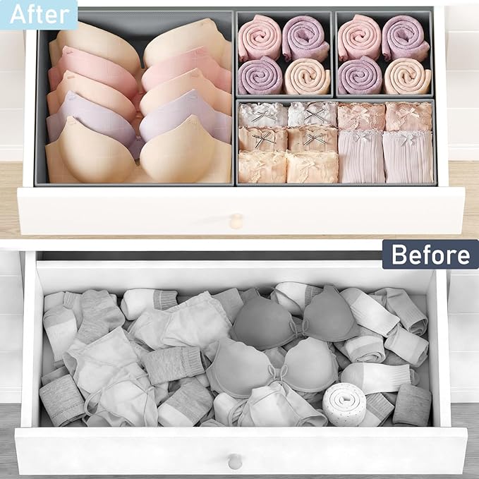 DIMJ Drawer Organizer Clothes, 28 Pack Dresser Organizer, Foldable Closet Organizers and Storage, Fabric Dresser Bins, Drawer Dividers for Nursery, Baby Clothes, Underwears, Sock,White - Image 6