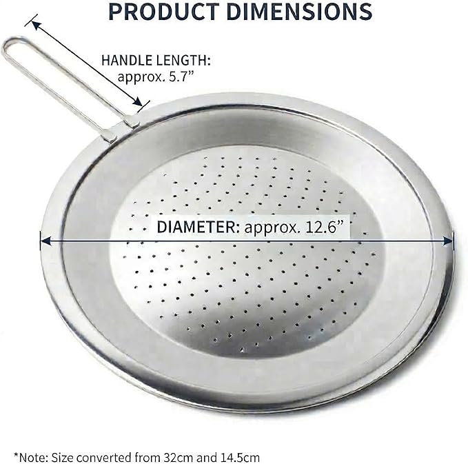 Stainless Steel Splatter Screen Lid, Oil Splash Guard with Steam Vent Holes, Long Handle, Frying Pan Cover, 12.6 in (32 cm) - 1ea - Image 4