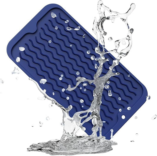 ZLR Silicone Sponge Holder & Sink Caddy Tray (6" x 12") - Narrow Dish Drying Mat for Kitchen Counter - Waterproof Soap Dispenser Organizer, Non-Slip Bathroom Vanity Tray (Midnight Blue) by ZLR