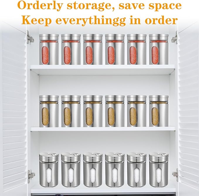 24 Pcs Stainless Steel Spice Jars with Shaker Lids, Seasoning Jars with Adjustable Pour Holes and Glass Window, Empty Spice Bottles for Kitchen Salt Pepper Sugar Seasonings (3.4oz) - Image 6
