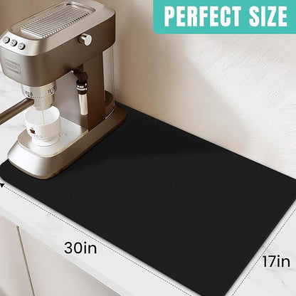 WISELIFE Coffee Mat Super Absorbent Dish Drying Mat Coffee Bar Accessories Match with Machine Large Drying Mats for Kitchen Counter 17" W x 30" L, Black - Image 2