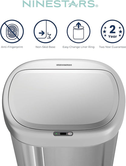 Ninestars DZT-80-24 Automatic Motion Sensor Trash Can with Adjustable Sensor Range, Stainless Steel Base, Silver Lid, 21 Gallon
