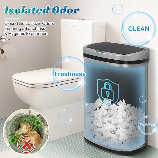 Dkeli 13 Gallon Automatic Motion Sensor Trash Can, Stainless Steel Touchless Kitchen Trash Can with Lid, 50L High-Capacity Office Bathroom Bedroom Garbage Bin