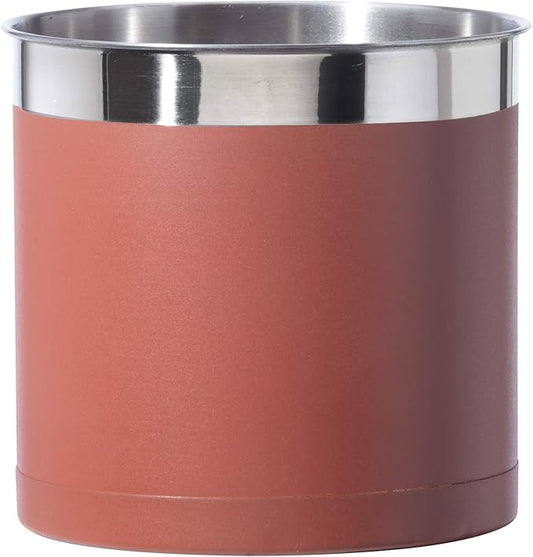 OGGI Stainless Steel Jumbo Utensil Holder - 7" Utensil Caddy, Weighted Base for Stability - Extra Large Utensil Crock and Countertop Utensil Organizer, Brick Red by OGGI