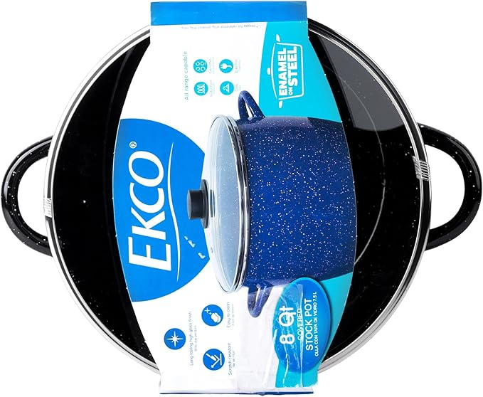 EKCO EOS 8-Quart Speckled Stockpot with Glass Lid (Black) Soup Pot for All Ranges, Dishwasher & Oven Safe up to 350°F - Non-Reactive Enameled Interior Pot for Gumbo, Stew, Boil, Pasta, Chili - Image 10