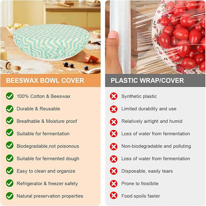 Reusable Bowl Covers for Bread Proofing（2 Large）- Cotton Beeswax Bowl Covers Reusable with Elastic Rim, Sourdough Bowl Cover for Food Storage and Food Preservation (10INCH)(wavy)