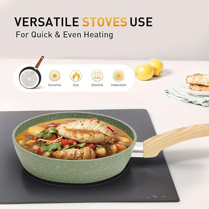 17 Piece Pots and Pans Set Non Stick, Nonstick Induction Granite Kitchen Cookware Sets, Induction Cookware Frying Pans, Nonstick Granite Cooking Set, Pan Sets for Cooking, Green - Image 6