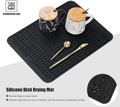 Large 14" x 11" Silicone Dish Drying Mat for Kitchen Counter, Easy clean, Quick Dry, Heat-resistant Dish Drainer Mat for Sink,Refrigerator or Drawer liner (Food Grade Silicone-Black) - Image 3