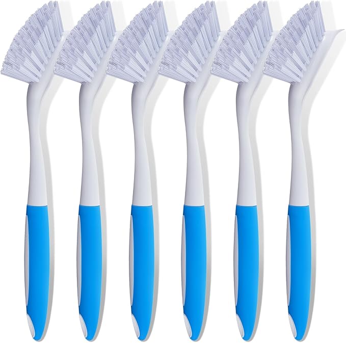Hsei 6 Pcs Blue Kitchen Scrub Dish Brush Bulk with 11 Inch Handle Cleaning Dish Scrubber with Stiff Bristles Washing Scrub Brushes for Housekeeping for Pots and Pans, Kitchen Sink by Hsei