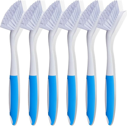 Hsei 6 Pcs Blue Kitchen Scrub Dish Brush Bulk with 11 Inch Handle Cleaning Dish Scrubber with Stiff Bristles Washing Scrub Brushes for Housekeeping for Pots and Pans, Kitchen Sink by Hsei