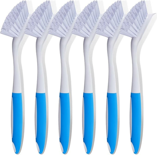 Hsei 6 Pcs Blue Kitchen Scrub Dish Brush Bulk with 11 Inch Handle Cleaning Dish Scrubber with Stiff Bristles Washing Scrub Brushes for Housekeeping for Pots and Pans, Kitchen Sink by Hsei