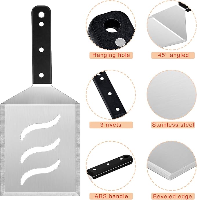 HaSteeL Metal Spatula Set, Heavy Duty Stainless Steel Large Griddle Spatula Tools, Hamburger Turner Pancake Flipper with ABS Handle for Teppanyaki Flat Top BBQ Cooking, Dishwasher Safe & 2 Hooks