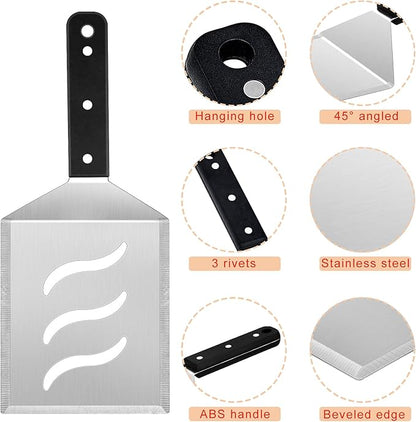 HaSteeL Metal Spatula Set, Heavy Duty Stainless Steel Large Griddle Spatula Tools, Hamburger Turner Pancake Flipper with ABS Handle for Teppanyaki Flat Top BBQ Cooking, Dishwasher Safe & 2 Hooks