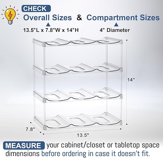 LARGER Compartment - Stackable Water Bottle Organizer Holder - for Stanley & Others' Large Tumbler - Clear Wine Rack, Cup Bottle Holder for Cabinet Home Countertop Fridge Pantry Shelf, 4 Tier Hold 12 - Image 5