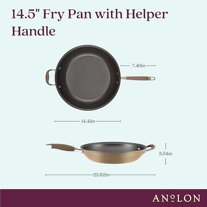 Anolon Advanced Home Hard Anodized Nonstick Frying Pan, 14.5 Inch – Large Skillet with Helper Handle, 14 Inch Nonstick Frying Pan, Durable Cookware - Bronze - Image 2