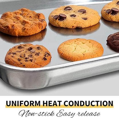 Commercial Quality Baking Sheet Pan Set, Natural Stainless Steel Cookie Sheet, Warp Resistant Nonstick Baker's Half Sheet Pan, Large Thick Cookie Tray Pans for Baking, Roasting(2 Pack, 18X13Inch) - Image 4