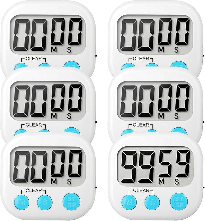 6 Pack Digital Kitchen Timer Small Classroom Timers for Kids Teachers (White) by VOULOIR