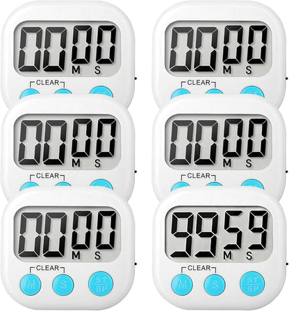 6 Pack Digital Kitchen Timer Small Classroom Timers for Kids Teachers (White) by VOULOIR