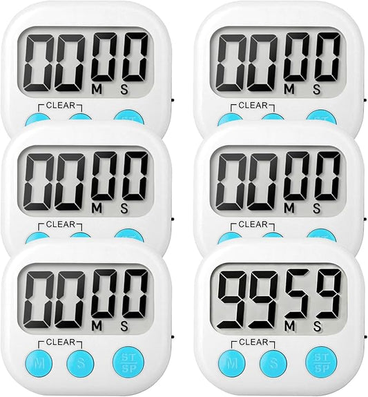 6 Pack Digital Kitchen Timer Small Classroom Timers for Kids Teachers (White) by VOULOIR