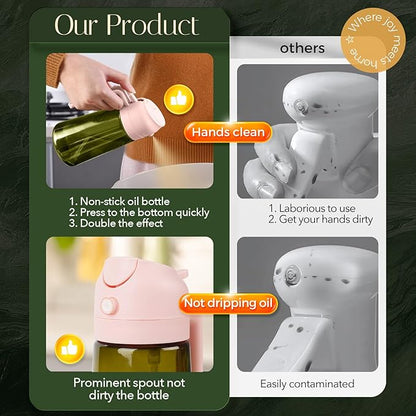 YARRAMATE 16oz/470ml Light-Blocking Dark Oil Sprayer for Cooking, 2 in 1 Olive Oil Dispenser Bottle for Kitchen, Dark Green Glass Oil Bottle, Food-Grade Oil Mister for Air Fryer, BBQ (PeachPink) - Image 8