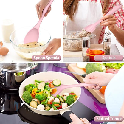 P&P CHEF Silicone Cooking Utensils Set of 7, Heat-proof Kitchen Utensils Set for Nonstick Cookware, Non-stick Spatula, Slotted Turner, Soup Ladle, Pasta Server, Spoon for Cooking Serving - Pink - Image 4