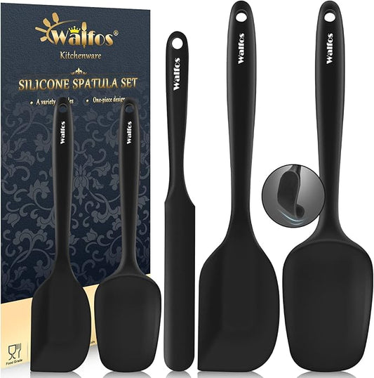 Walfos Silicone Spatula Set of 5 - (600°F) High Heat Resistant Kitchen Scraper Spatulas, One-Pieces Seamless Design, Perfect for Cooking Mixing & Baking - BPA Free and Dishwasher Safe,black by Walfos