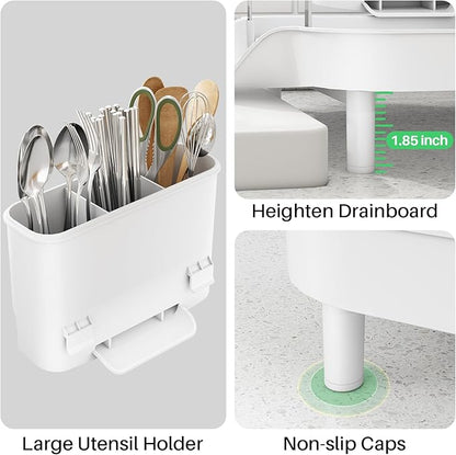 SAYZH Dish Drying Rack - Expandable Dish Rack for Kitchen Counter, Rust-Resistant Dish Drainer with Utensil Holder and Raised Guardrail, Kitchen Organizer for Cup and Bottle (White) - Image 8