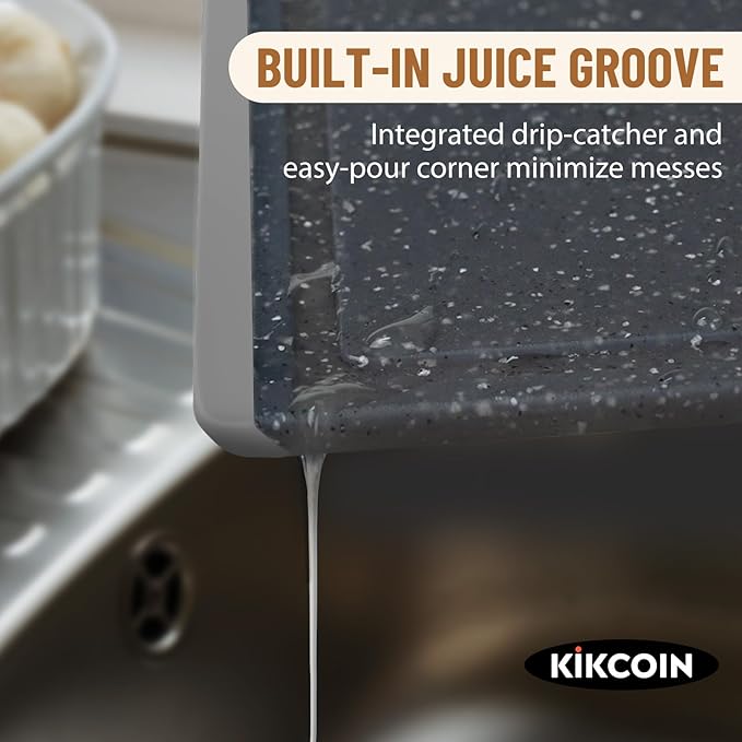 Kikcoin Plastic Cutting Boards for Kitchen, 3-Piece Large Cutting Board Set Dishwasher Safe Chopping Boards with Non-slip Feet and Juice Grooves, Light Gray - Image 3