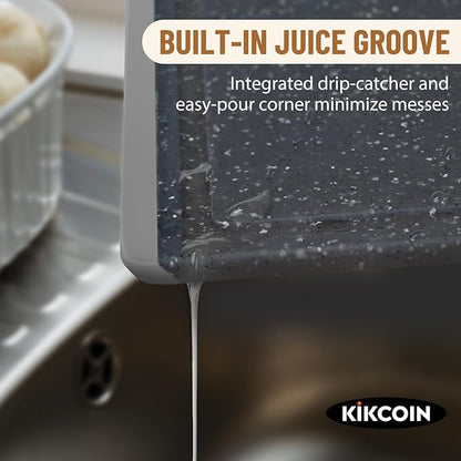 Kikcoin Plastic Cutting Boards for Kitchen, 3-Piece Large Cutting Board Set Dishwasher Safe Chopping Boards with Non-slip Feet and Juice Grooves, Light Gray - Image 3