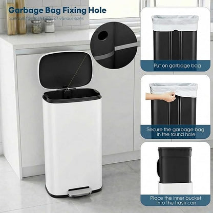 8 Gal Kitchen Trash Can, 30L Recycling or Garbage Bin, Brushed Stainless Steel Waste Basket, Soft&Quiet Close Dustbin, with Step-On Pedal, Removable Inner Bucket, for Home, Office, Living Room