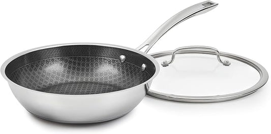 Cuisinart FusionPlus Hybrid Stainless Steel Cookware, 10.25-Inch Deep Fry Pan Skillet with Cover, PFAS-Free PURELYSEAR Ceramic Technology, Scratch Proof, Cool Grip Handles, Dishwasher Safe