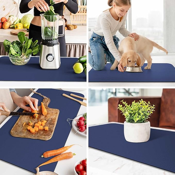 WISELIFE Dish Drying Mat Super Absorbent Drying Mat Large Dish Drying Mats for Kitchen Counter Easy Clean Dish Mat Kitchen Drying Mat18"x 36" Classic Blue - Image 6