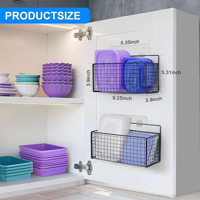 2 Pack Large Adhesive Cabinet Organizer - Lid Organizer Inside Cabinet Wall Mounted Pantry Door Caddy for Kitchen Containers Lid Kitchen Under Sink Basket - Image 2