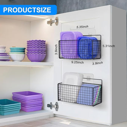 2 Pack Large Adhesive Cabinet Organizer - Lid Organizer Inside Cabinet Wall Mounted Pantry Door Caddy for Kitchen Containers Lid Kitchen Under Sink Basket - Image 2