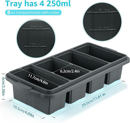 Ztomine Silicone Freezer Tray With Lid - Silicone Freezer Food Molds- Large Ice Cube Tray,Silicone Freezer Container,Freeze & Store Soup, Sauce, Broth,Leftovers - Makes 4 Perfect 1 Cup - Image 7