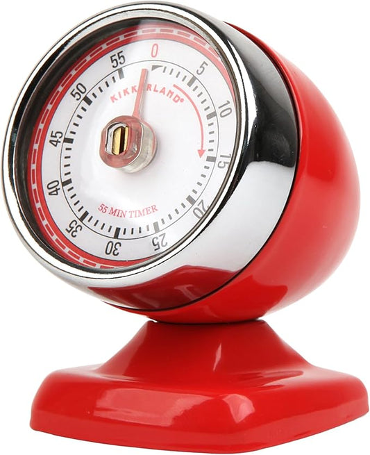 Kikkerland Vintage Streamline Timer – Retro Decor for Home & Kitchen – Windup Timekeeper in Red by KikkerlandDesignInc
