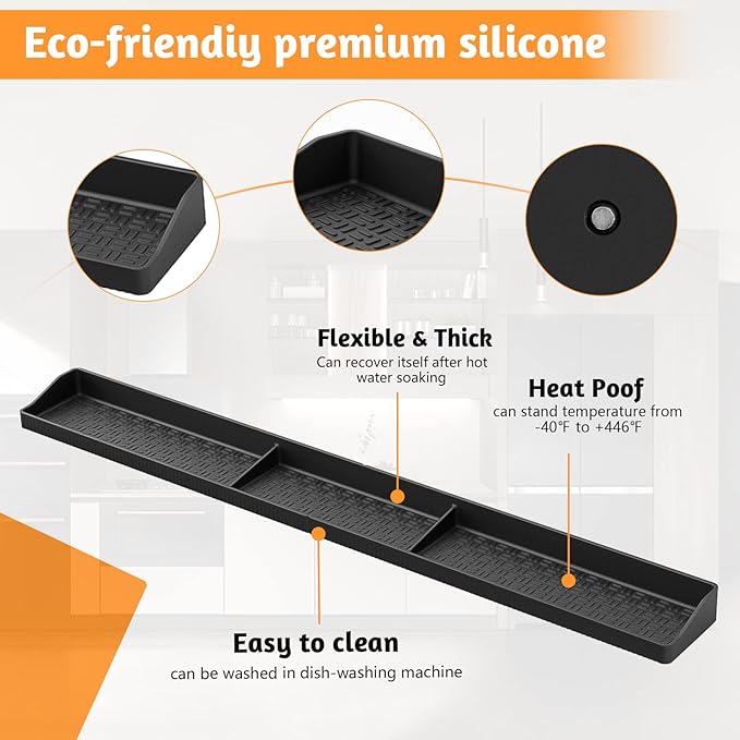 Foeacry Magnetic Stove Top Shelf 30 Inch - Heat Resistant Silicone Over the Stove Shelf Spice Rack Organizer - 3 Functional Partitions Kitchen Organization and Storage for Spices, Oils & Gadgets - Image 5