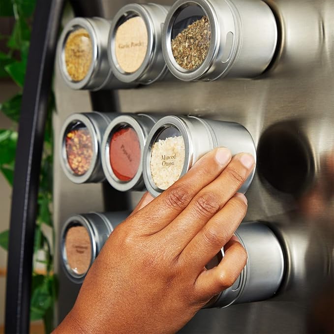 Juvale 20-Pack Magnetic Spice Jars - Space-Saving & Magnetic Spice Rack for Refrigerator - Preprinted Labels & Seasoning Containers - Pack of 20, 3.4 fl oz - Image 3