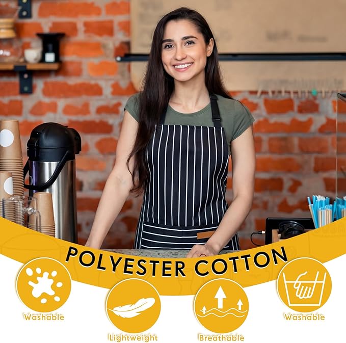 Handepo 4 Pcs Kitchen Aprons with Pockets Adjustable Waterproof Cotton Aprons Striped Apron for Women Men Chef Mother Gift - Image 5