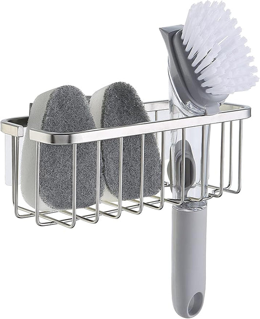 SunnyPoint NeverRust Deluxe Kitchen & Bathroom Sink Sponge Holder Organizer with Adhesive Mount - Additional Suction Cup Included – Sponge & Brush NOT Included – 7.4 x 3.3 x 2.75 Inch by SunnyPoint